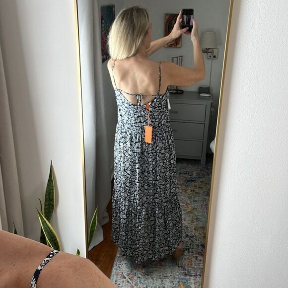 Gigi Parker Floral Batik Tiered Maxi‎ Dress Navy White Size XS - Picture 5 of 10